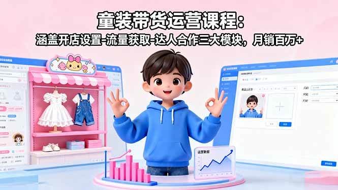（16081期）童装带货运营课程：涵盖开店设置-流量获取-达人合作三大模块，月销百万+-佳佳云创网