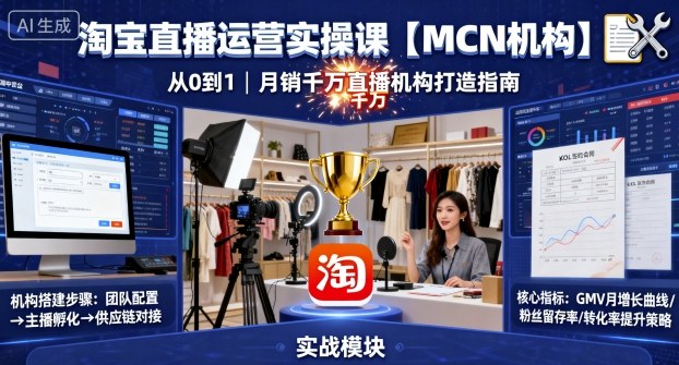 淘宝直播运营实操课【MCN机构】，从0到1做一家月销千W的直播机构-佳佳云创网