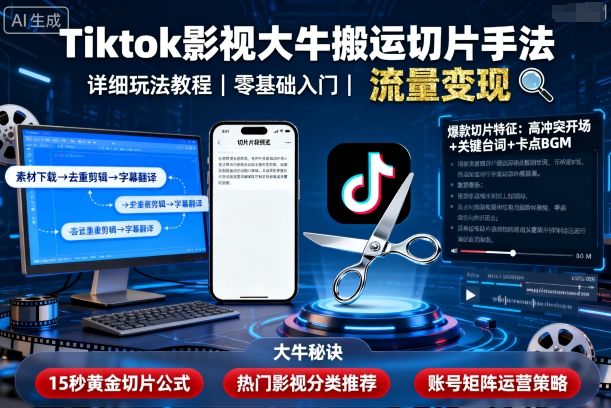 Tiktok影视大牛搬运切片手法，详细玩法教程-佳佳云创网