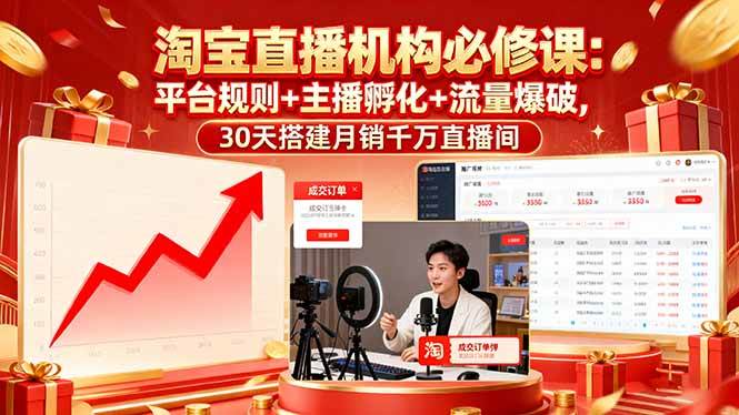 （16087期）淘宝直播机构必修课：平台规则/主播孵化/流量爆破,30天搭建月销千万直播间-佳佳云创网