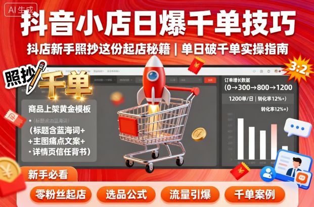 抖音小店日爆千单技巧，抖店新手照抄这份起店秘籍，单日破千单-佳佳云创网