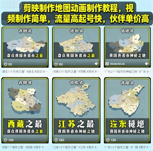 剪映制作地图动画制作教程，视频制作简单，流量高起号快，伙伴单价高-佳佳云创网