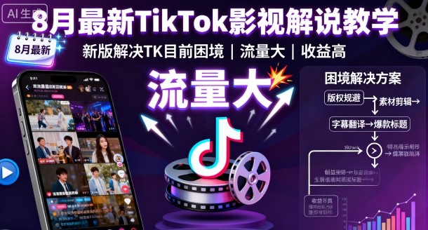 8月最新TikTok影视解说教学，新版解决TK目前困境，流量大，收益高-佳佳云创网