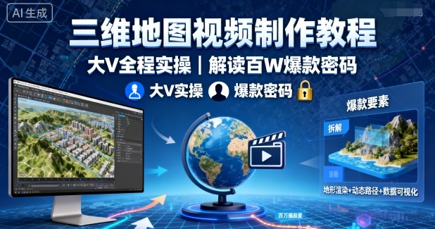 三维地图视频制作教程，大V全程实操，解读百W爆款密码-佳佳云创网