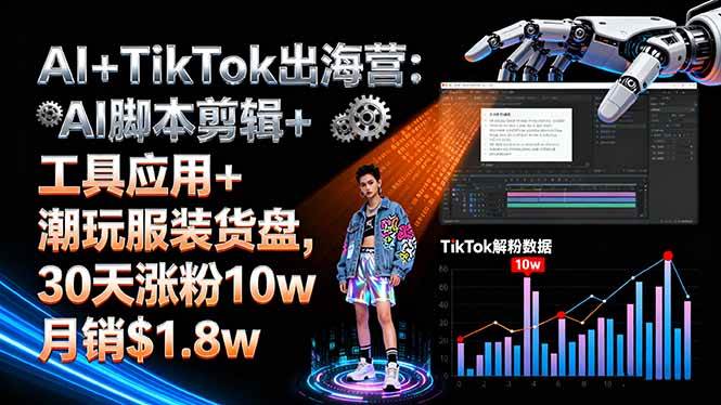 （16108期）AI+TikTok出海营:AI脚本剪辑+工具应用+潮玩服装货盘,30天涨粉10w月销$1.8w-佳佳云创网