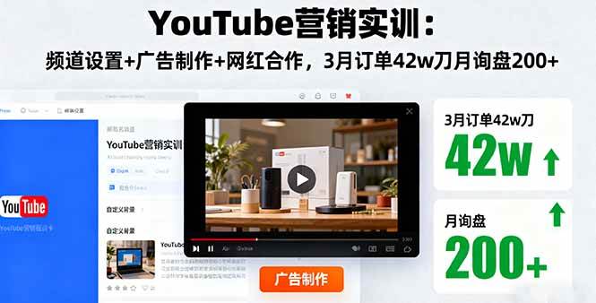 （16107期）YouTube营销实训：频道设置+广告制作+网红合作，3月订单42w刀月询盘200+-佳佳云创网