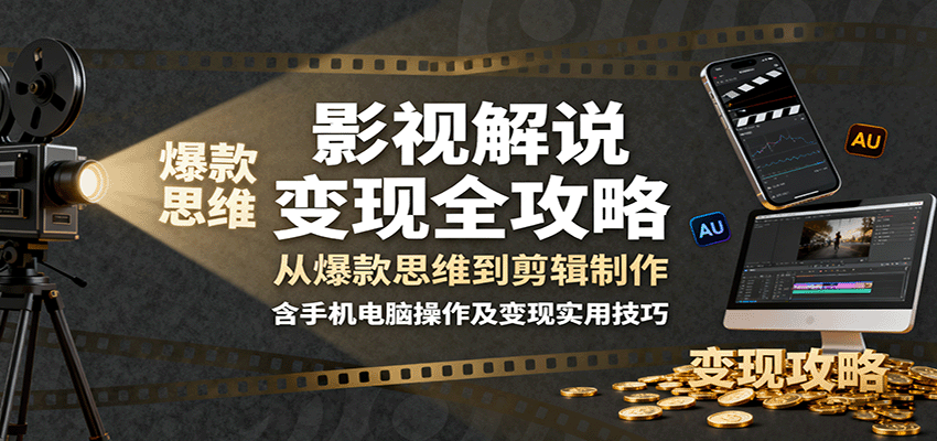 影视解说变现全攻略：从爆款思维到剪辑制作，含手机电脑操作及变现实用技巧-佳佳云创网