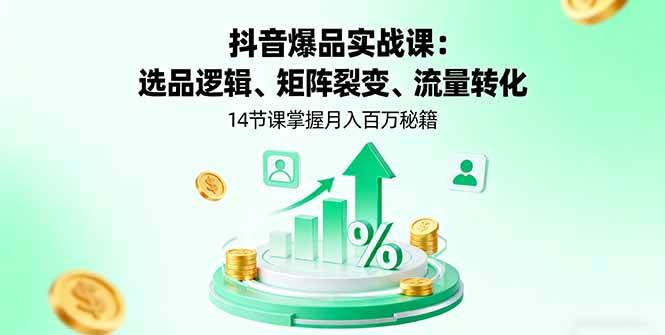 （16112期）抖音爆品实战课：选品逻辑、矩阵裂变、流量转化，14节课掌握月入百万秘籍-佳佳云创网