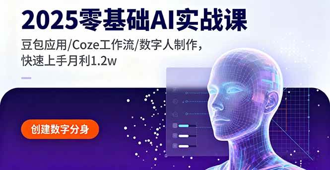 （16118期）2025零基础AI实战课，豆包应用/Coze工作流/数字人制作，快速上手月利1.2w-佳佳云创网