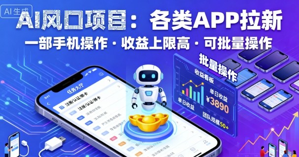 AI风口项目，各类APP拉新，一部手机就可以操作，收益上限高，可批量操作-佳佳云创网