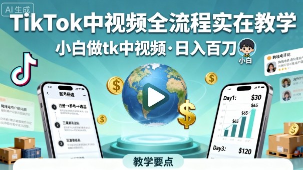 TikTok中视频全流程实操教学，小白做tk中视频，日入百刀-佳佳云创网