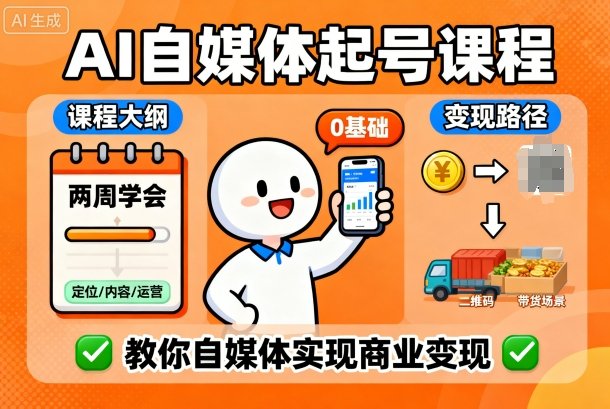 AI自媒体起号课程，0基础小白两周学会，教你自媒体实现商业变现-佳佳云创网