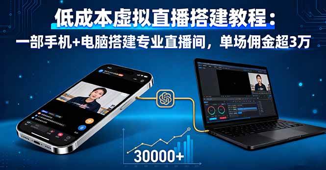 （16156期）低成本虚拟直播搭建教程：一部手机+电脑搭建专业直播间，单场佣金超3万-佳佳云创网