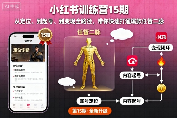 小红书训练营15期，从定位、到起号、到变现全路径，带你快速打通爆款任督二脉-佳佳云创网