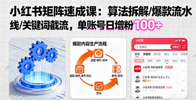 （16231期）小红书矩阵起号速成课：算法拆解/爆款流水线/关键词截流 单账号日增粉100+-佳佳云创网