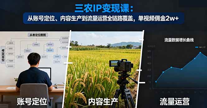 （16229期）三农IP变现课：从账号定位、内容生产到流量运营全链路覆盖，单视频佣金2w+-佳佳云创网