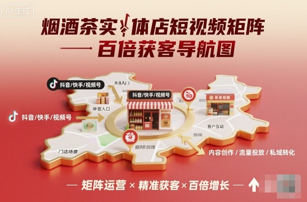 烟酒茶实体店短视频矩阵百倍获客导航图-佳佳云创网
