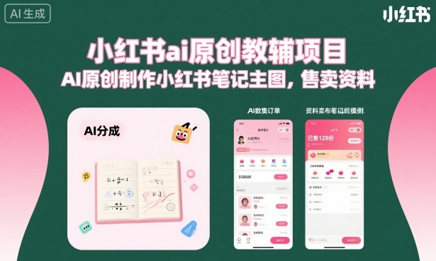 小红书ai原创教辅项目，AI原创制作小红书笔记主图，售卖资料-佳佳云创网