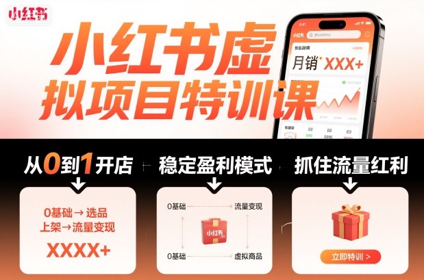 小红书虚拟项目特训课，帮你从0到1打造稳定盈利的店铺，抓住流量红利（更新9月）-佳佳云创网