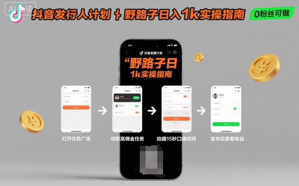 抖音发行人计划全新野路子玩法，随时随地，只要有手机，就能操作，日入1k+【揭秘】-佳佳云创网