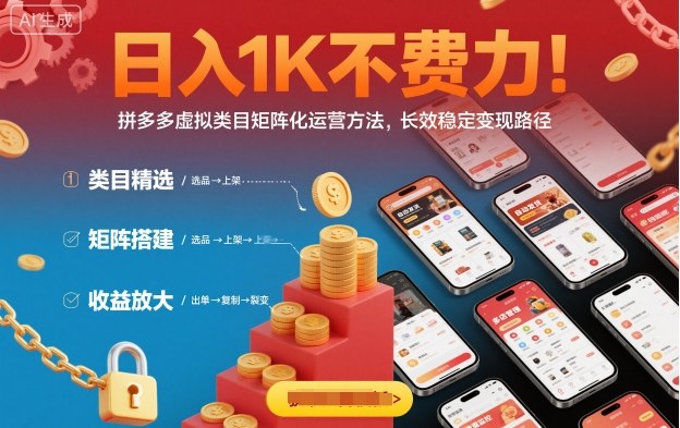 日入1K不费力！拼多多虚拟类目矩阵化运营方法，长效稳定变现路径-佳佳云创网