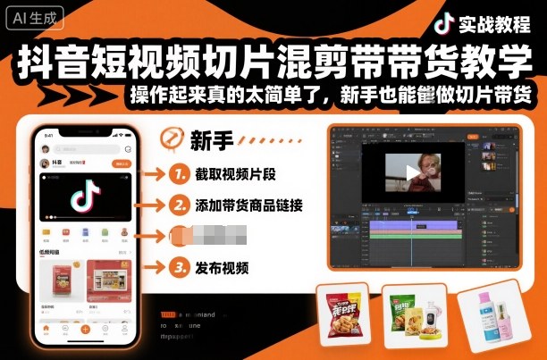 抖音短视频切片混剪带货教学，操作起来真的太简单了，新手也能做切片带货-佳佳云创网
