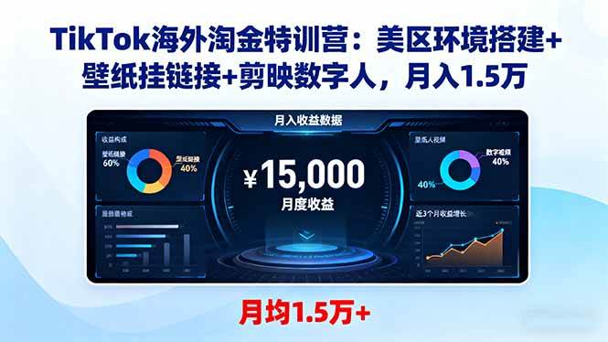（16346期）TikTok海外淘金特训营：美区环境搭建+壁纸挂链接+剪映数字人，月入1.5万-佳佳云创网