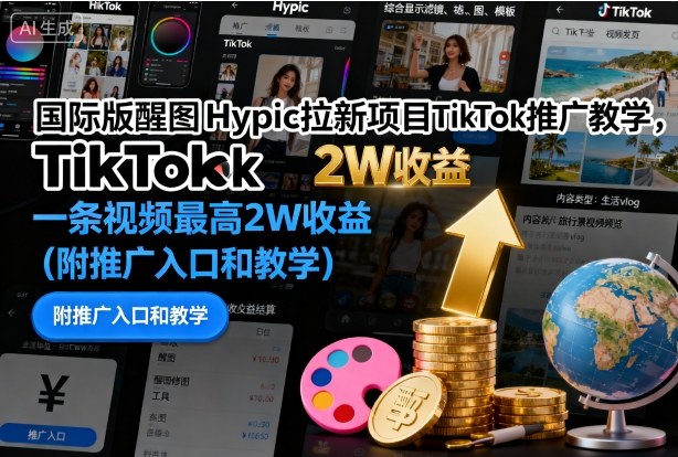 国际版醒图Hypic拉新项目TikTok推广教学，一条视频最高2W收益（附推广入口和教学）-佳佳云创网