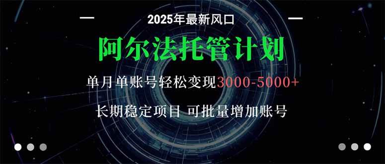 （16360期）阿尔法托管计划 单账号月入3000-5000，长期稳定项目，新手小白轻松上手。-佳佳云创网