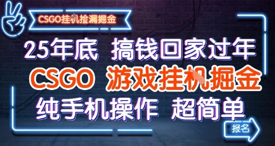 25年底搞钱回家过年，CSGO游戏挂G掘金，纯手机操作超简单【揭秘】-佳佳云创网