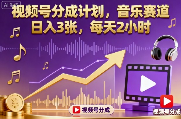 视频号分成计划，音乐赛道，日入3张，每天2小时-佳佳云创网