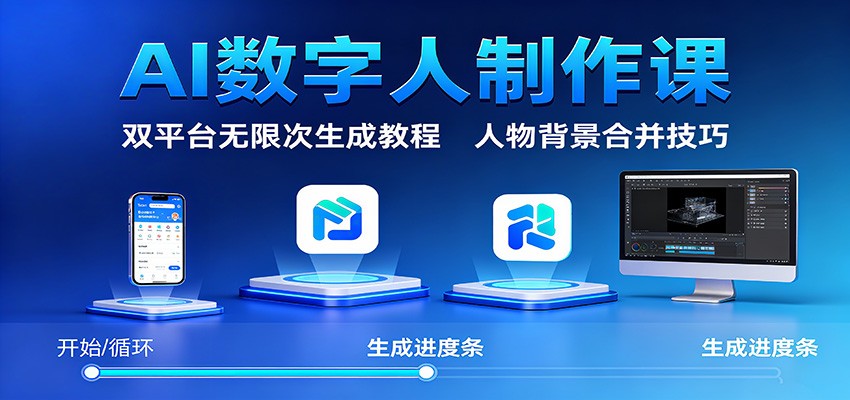 AI数字人制作课：双平台无限次生成教程，人物背景合并技巧-佳佳云创网