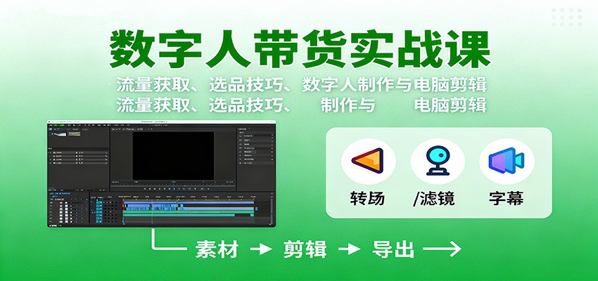 数字人变现实战课：流量获取、选品技巧、数字人制作与电脑剪辑-佳佳云创网