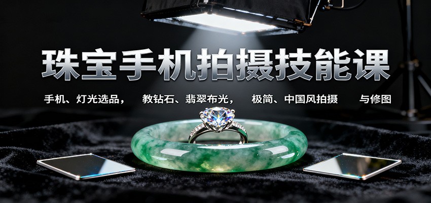 珠宝手机拍摄技能课:手机、 灯光选品，教钻石、翡翠布光，极简、中国风拍摄与修图-佳佳云创网