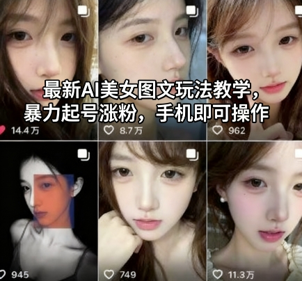 最新AI美女图文玩法教学，暴力起号涨粉，手机即可操作-佳佳云创网