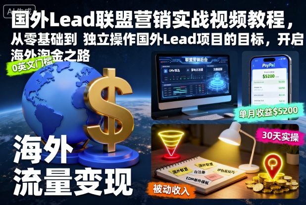 国外Lead联盟营销实战视频教程，从零基础到独立操作国外Lead项目的目标，开启海外淘金之路-佳佳云创网