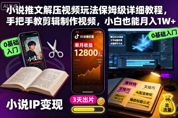小说推文解压视频玩法保姆级详细教程，手把手教剪辑制作视频，小白也能月入1W+-佳佳云创网