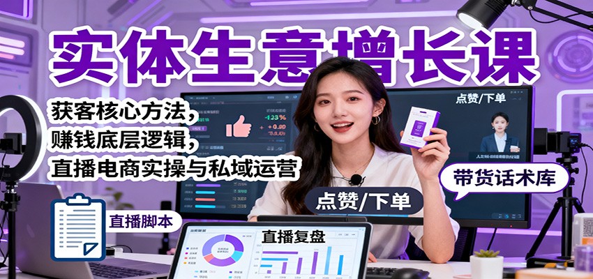 实体生意增长课：获客核心方法，赚钱底层逻辑，直播电商实操与私域运营-佳佳云创网