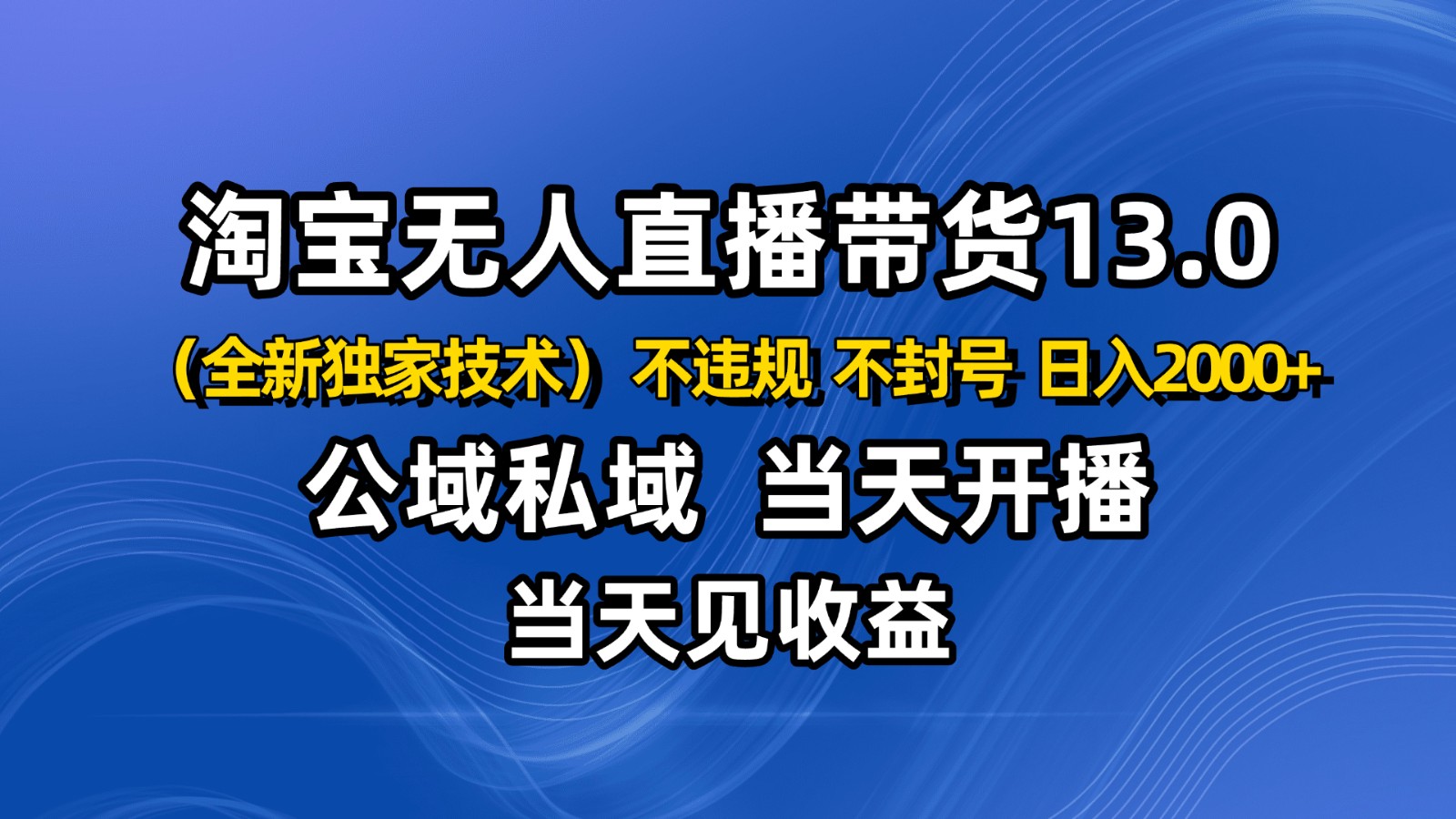 淘宝无人直播13.0，公域私域技术，不封号，不违规 布局下半年旺季赛道，日入2000+-佳佳云创网
