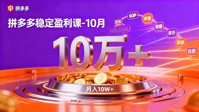 （16413期）拼多多稳定盈利课-10月，强付费SOP+微付费高投产+活动矩阵，单店月入10万+-佳佳云创网