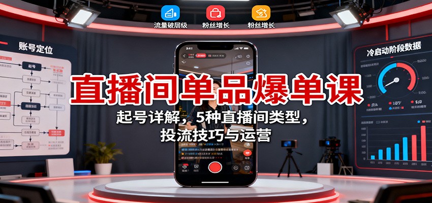 直播间单品爆单课：起号详解，5种直播间类型，投流技巧与运营-佳佳云创网