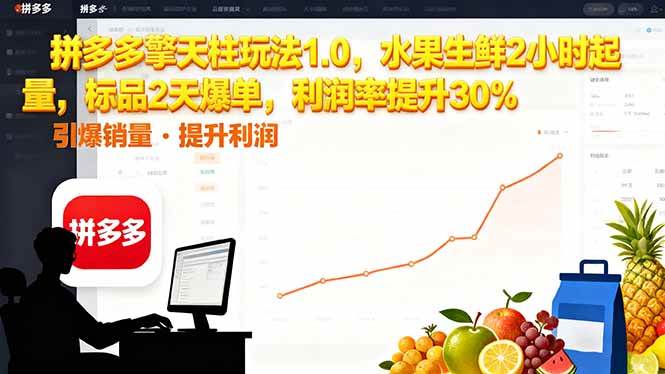 （16429期）拼多多 擎天柱玩法1.0，水果生鲜2小时起量，标品2天爆单，利润率提升30%-佳佳云创网