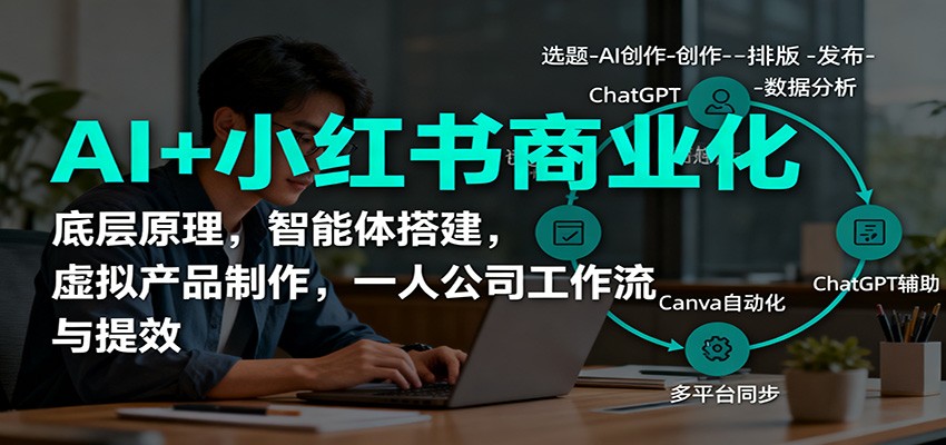 AI+小红书商业化，底层原理，智能体搭建，虚拟产品制作，一人公司工作流与提效-佳佳云创网