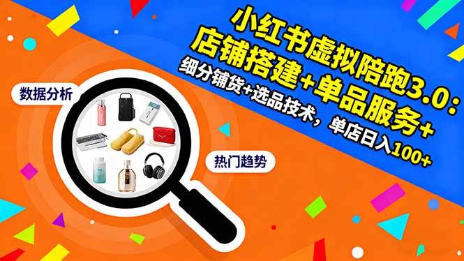 （16451期）小红书虚拟陪跑3.0：店铺搭建+单品服务+细分铺货+选品技术，单店日入100+-佳佳云创网