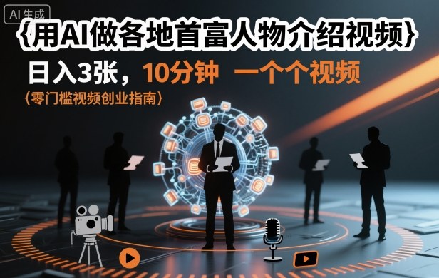 用AI做各地首富人物介绍视频，日入3张，10分钟一个视频-佳佳云创网