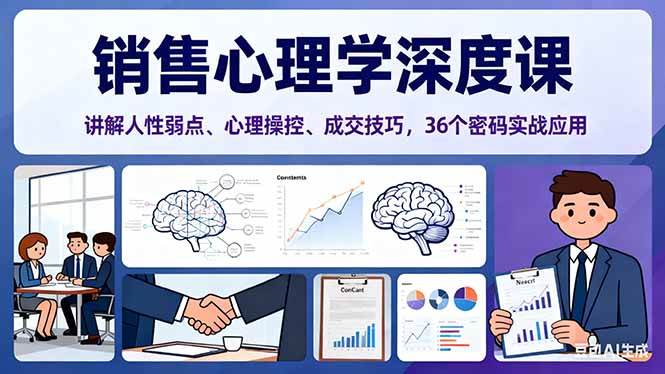 （16456期）销售心理学深度课，讲解人性弱点、心理操控、成交技巧，36个密码实战应用-佳佳云创网