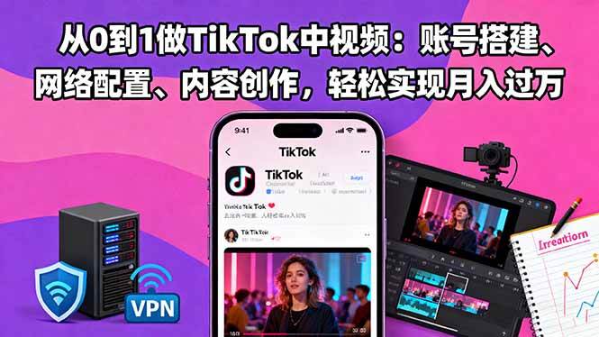 （16461期）从0到1做TikTok中视频：账号搭建、网络配置、内容创作，轻松实现月入过万-佳佳云创网