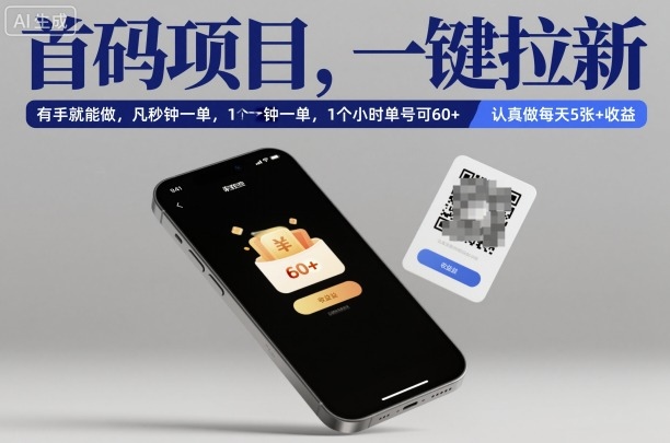 首码项目，一键拉新，有手就能做，几秒钟一单，1个小时单号可60+，认真做每天5张+收益【揭秘】-佳佳云创网