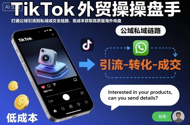 TikTok外贸操盘手，打通公域引流到私域成交全链路，低成本获取高质量海外询盘-佳佳云创网