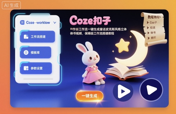 Coze扣子工作流一键生成童话皮克斯风格立体书视频，保姆级工作流搭建教程-佳佳云创网